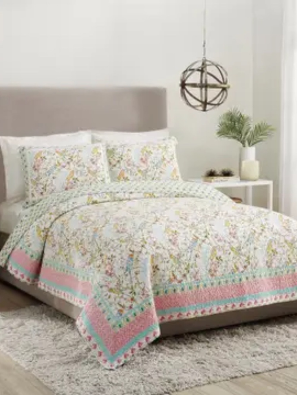 NWT Sonnet 3-Piece Quilt Set By Dena Home Sunny Garden Bird - Picture 7 of 7
